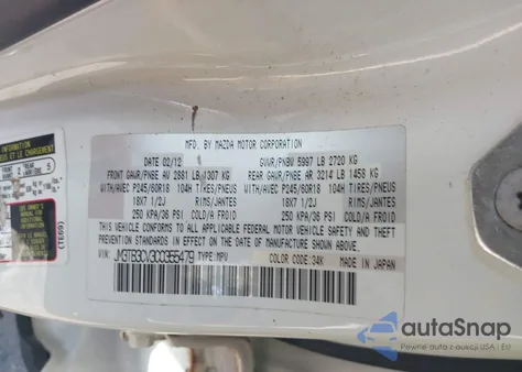 2012 Mazda Cx-9 из США, поврежденный, VIN JM3TB3CV3C0355479